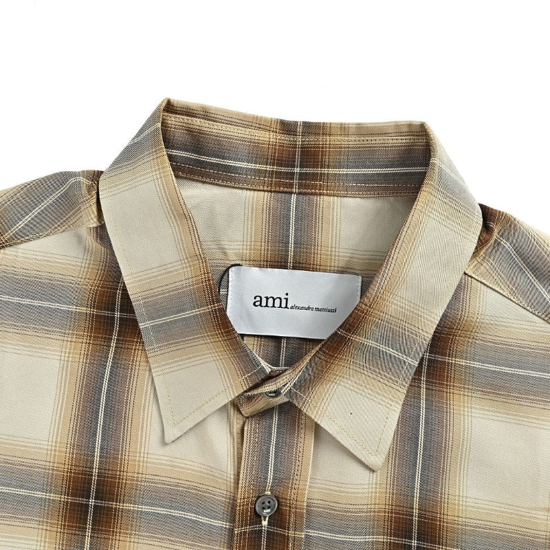 AMI Paris Plaid Flannel Snap-Button Shirt