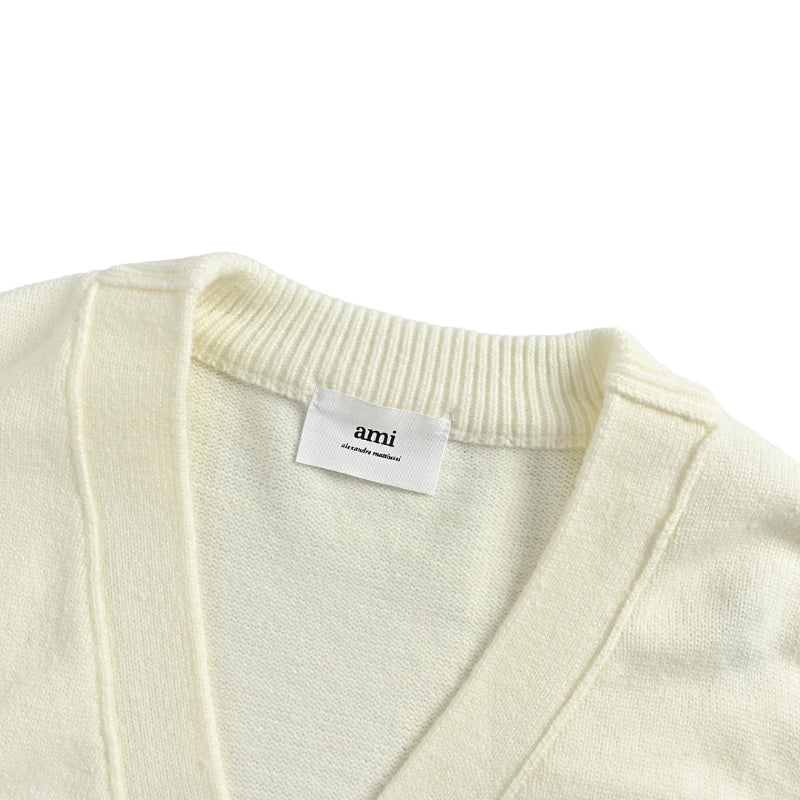 AMI Paris Crystal Ami de Cœur V-Neck Cardigan