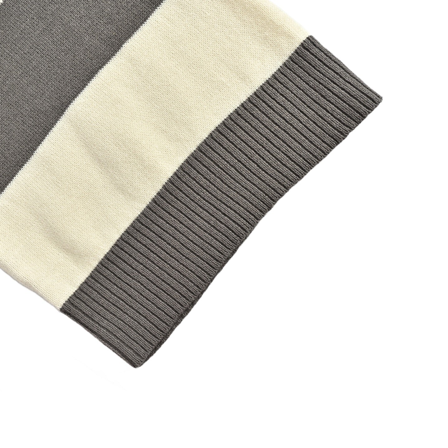 AMI Paris Ami de Cœur Striped Knit Polo Shirt — Charcoal/Ecru