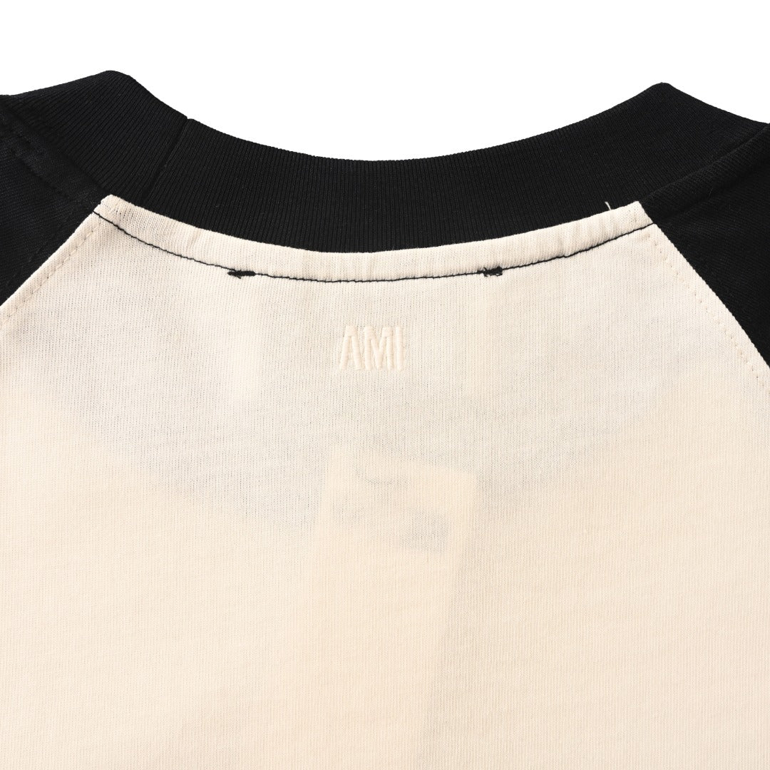 AMI Paris Ami de Cœur Chenille Patch Raglan T-Shirt — White/Black