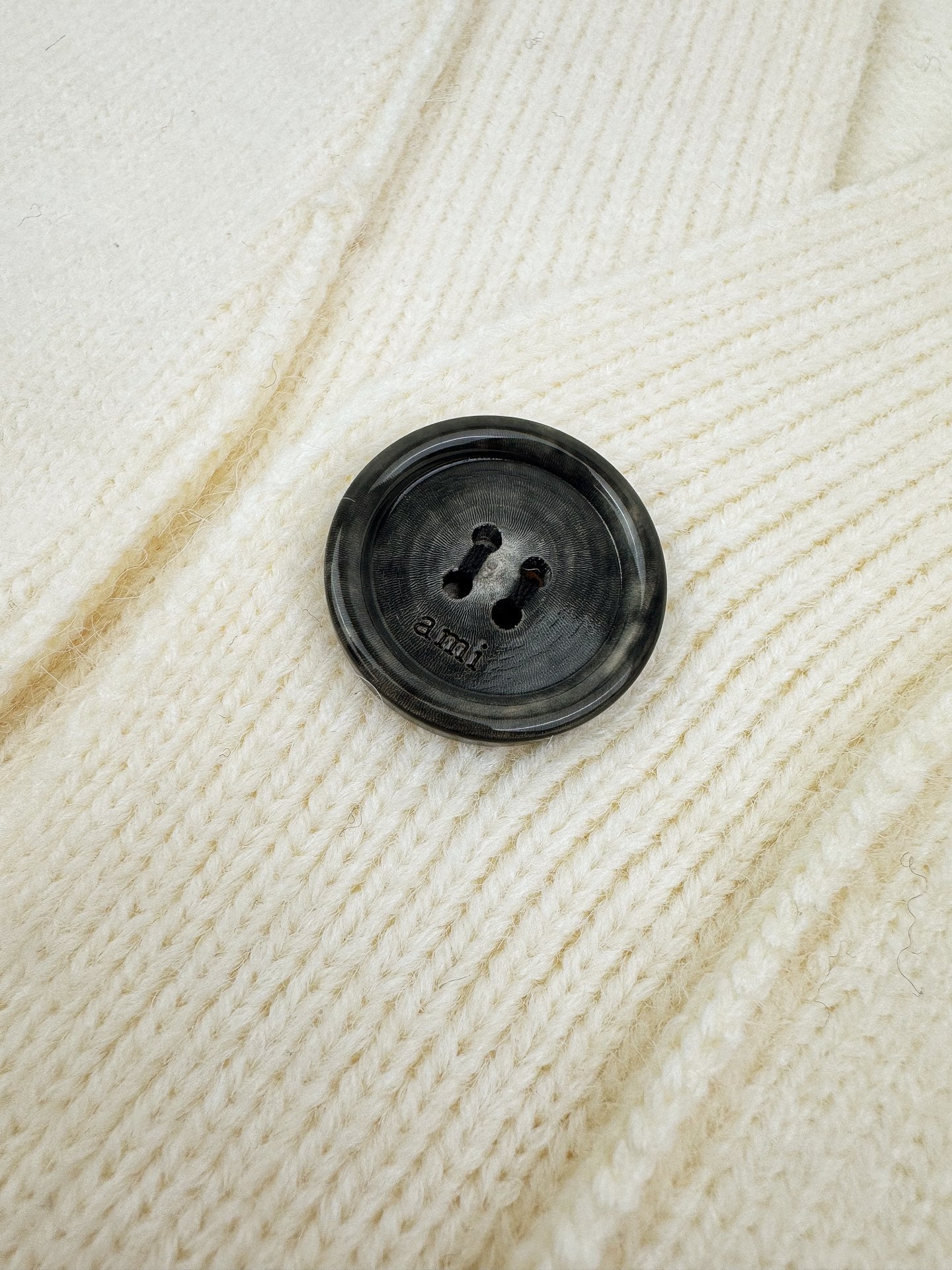 AMI Paris Ami de Cœur V-Neck Wool Cardigan — Ivory