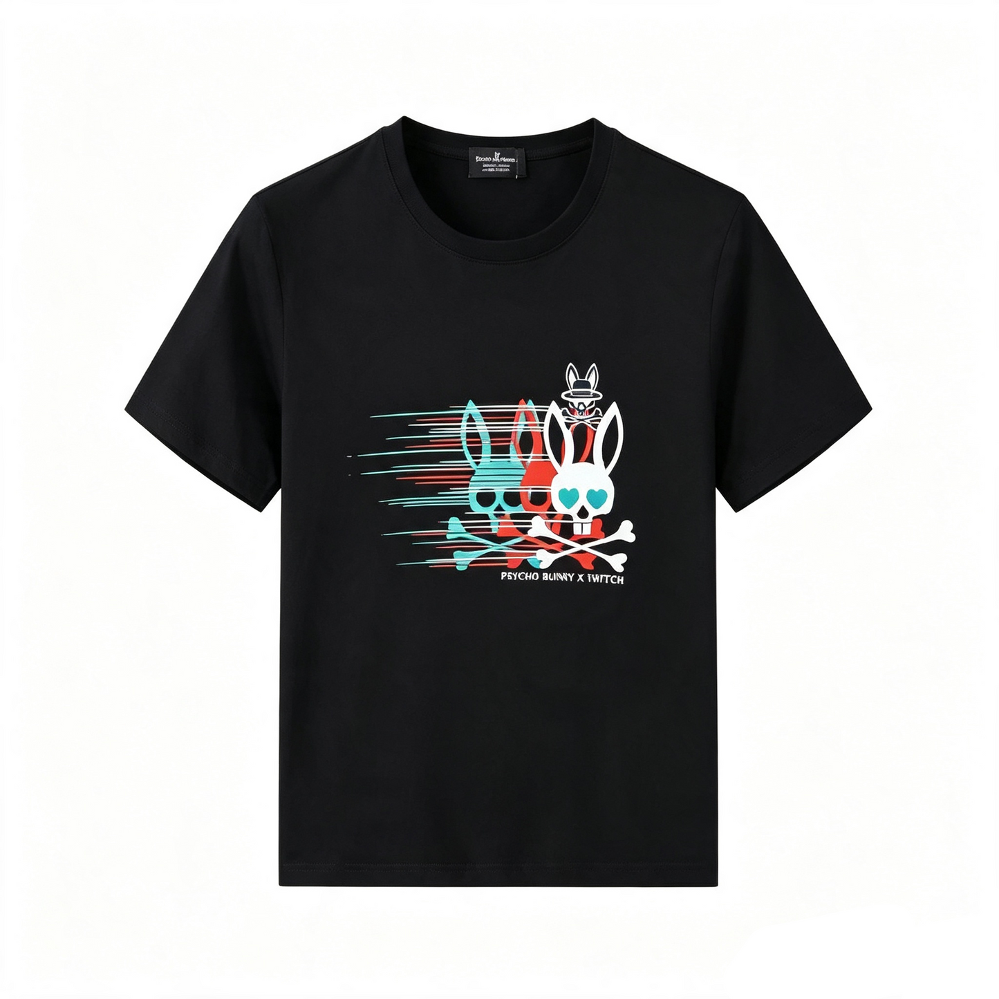 Psycho Bunny Speed Trio Tee – Black Motion Graphic Streetwear T-Shirt