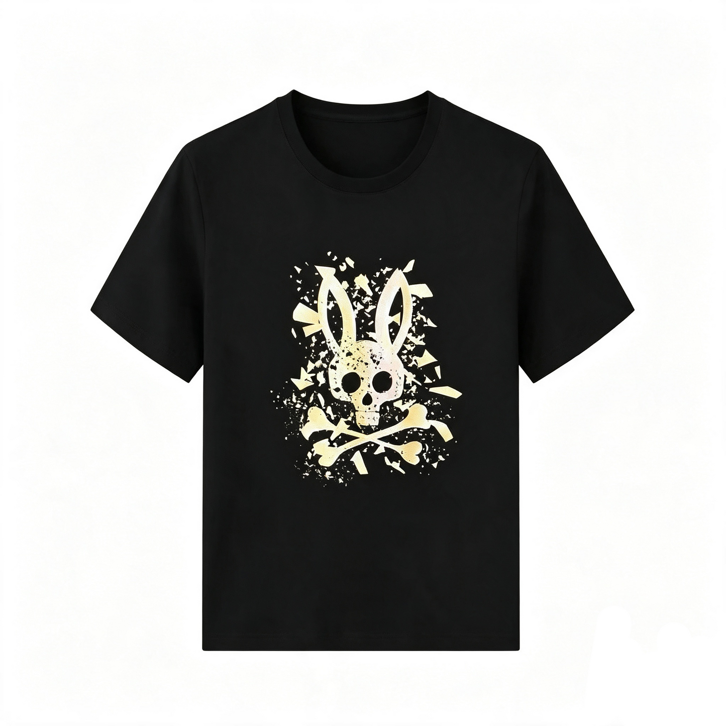Psycho Bunny Shatter Explosion Tee – Black Cream Distressed Burst Streetwear T-Shirt