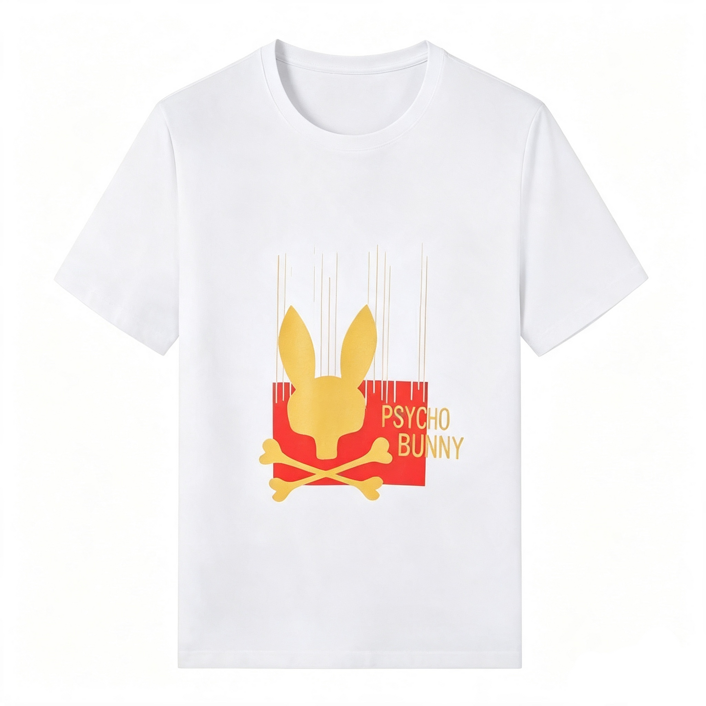 Psycho Bunny Rain Lines Graphic Tee – White Red Gold Streetwear T-Shirt