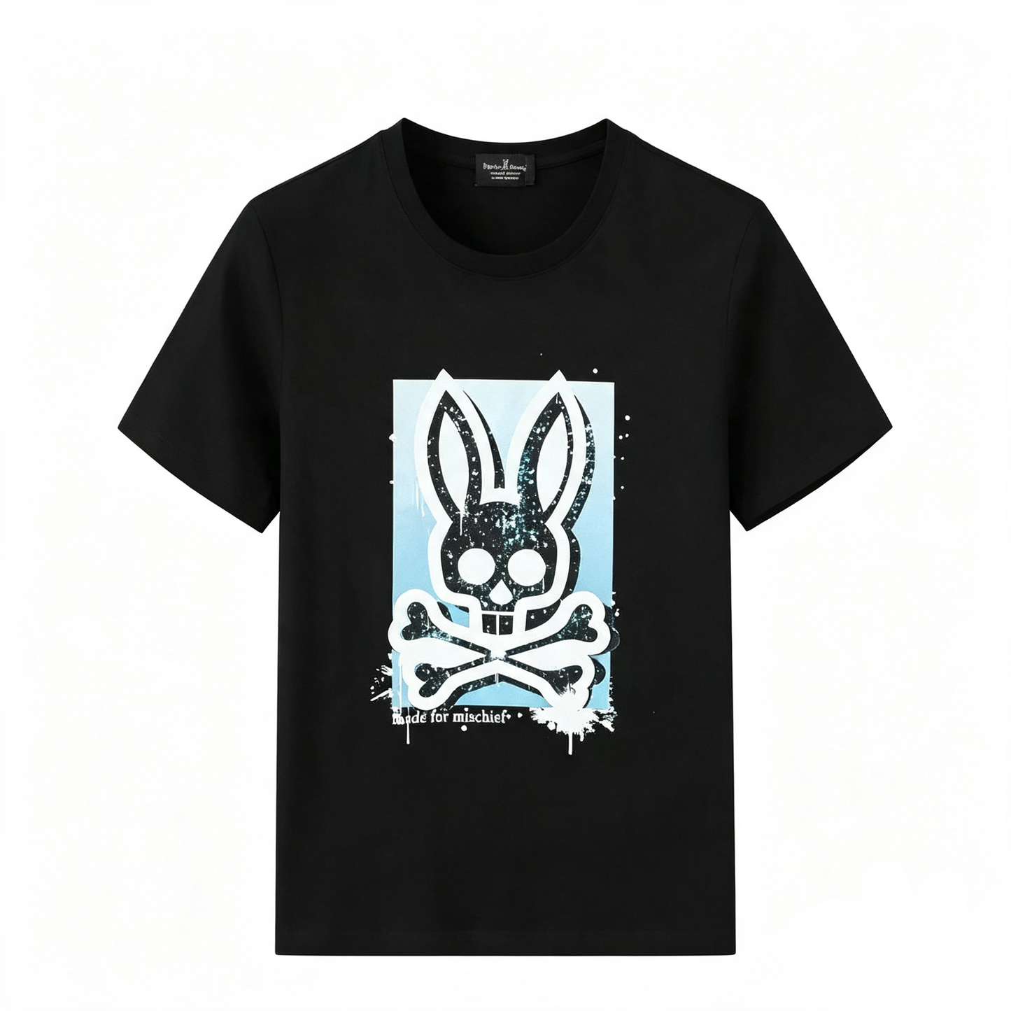 Psycho Bunny Spray Paint Tee – Black Sky Blue Graffiti Streetwear T-Shirt