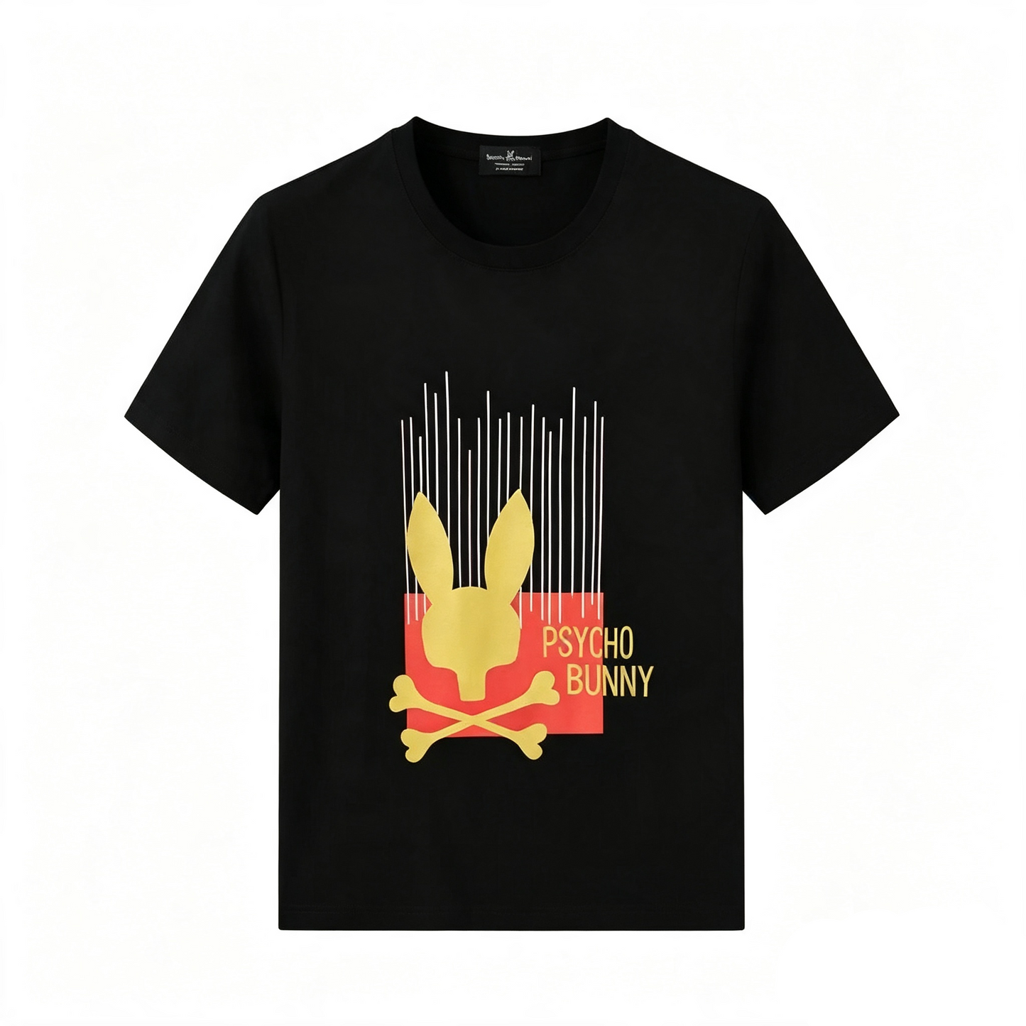 Psycho Bunny Rain Lines Graphic Tee – Black Red Gold Streetwear T-Shirt