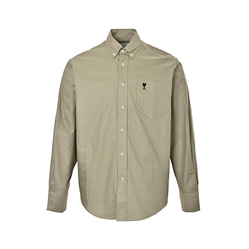 AMI Paris Ami de Cœur Button-Down Oxford Shirt - Khaki