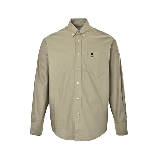 AMI Paris Ami de Cœur Button-Down Oxford Shirt - Khaki