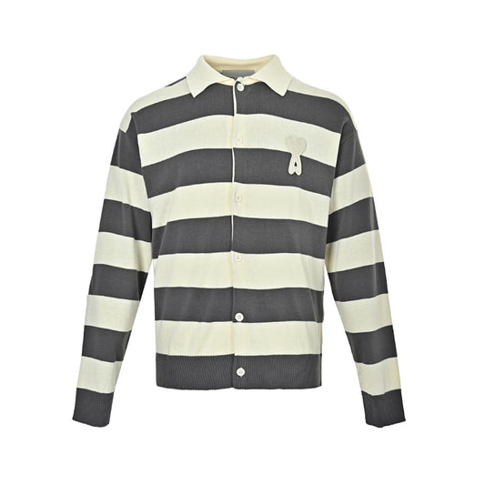 AMI Paris Striped Knit Polo Cardigan