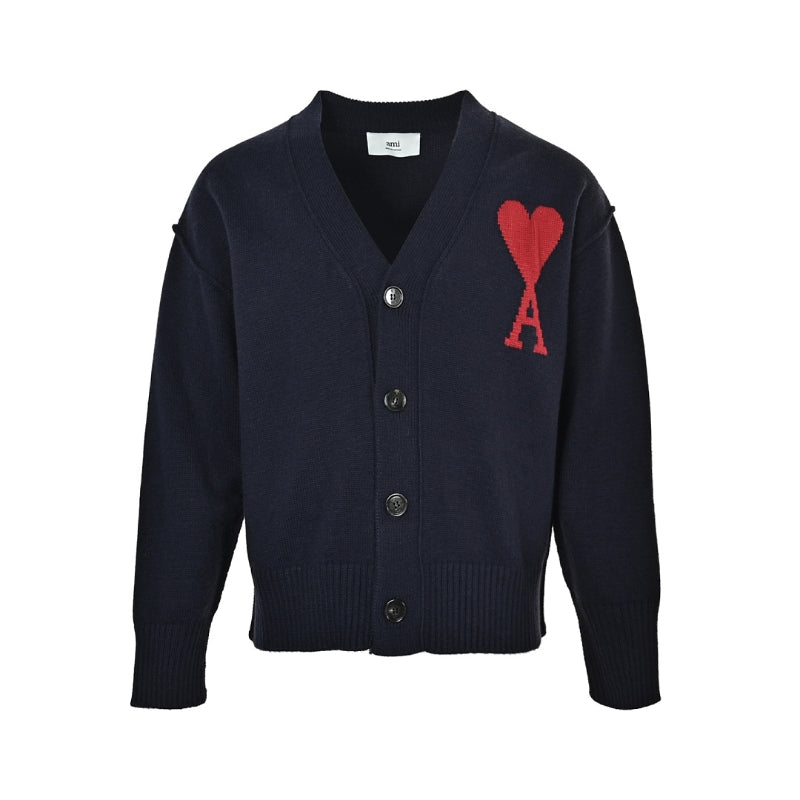 AMI Paris Big Ami de Cœur V-Neck Cardigan - Navy