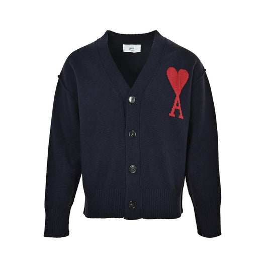 AMI Paris Big Ami de Cœur V-Neck Cardigan - Navy