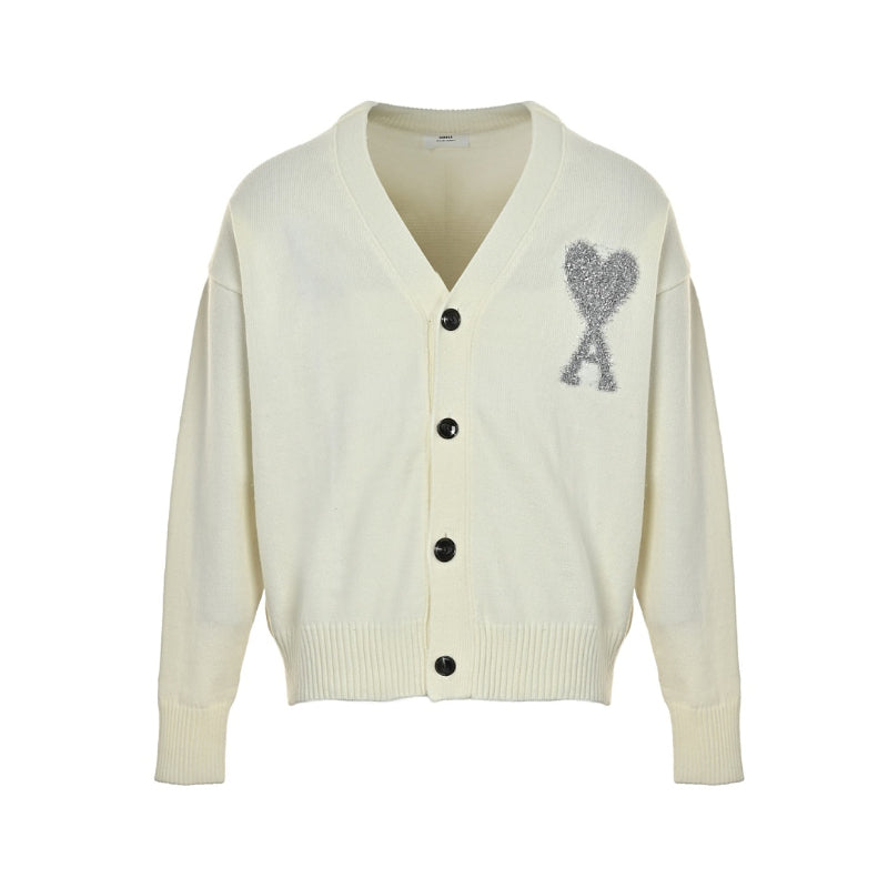 AMI Paris Crystal Ami de Cœur V-Neck Cardigan