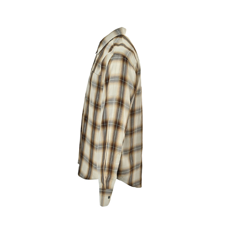 AMI Paris Plaid Flannel Snap-Button Shirt