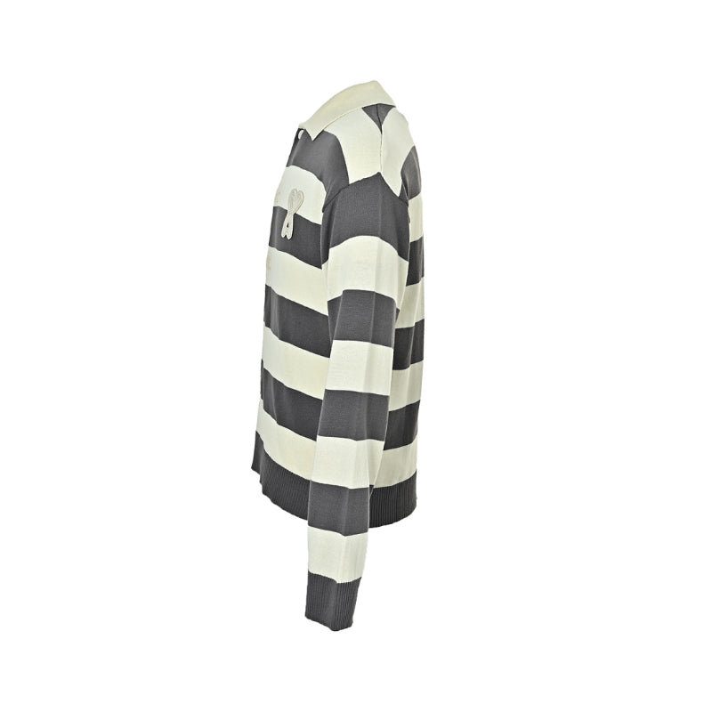 AMI Paris Striped Knit Polo Cardigan