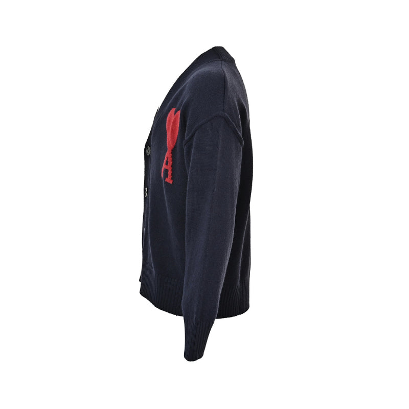 AMI Paris Big Ami de Cœur V-Neck Cardigan - Navy