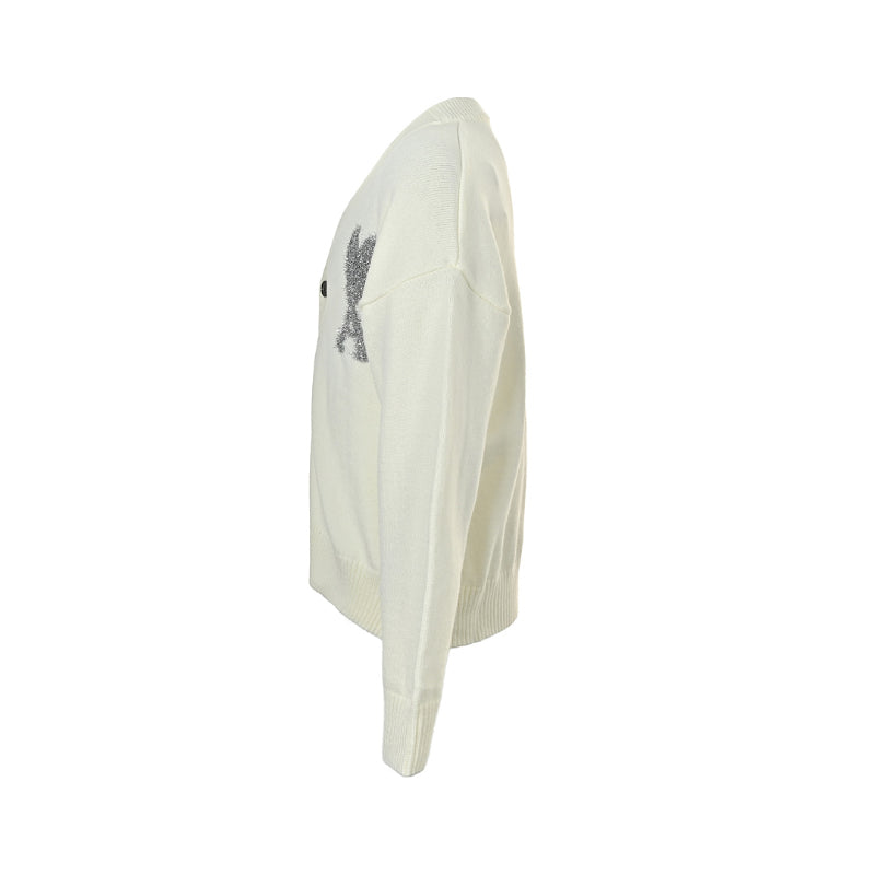 AMI Paris Crystal Ami de Cœur V-Neck Cardigan