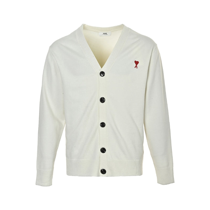 AMI Paris Ami de Cœur V-Neck Cardigan - White