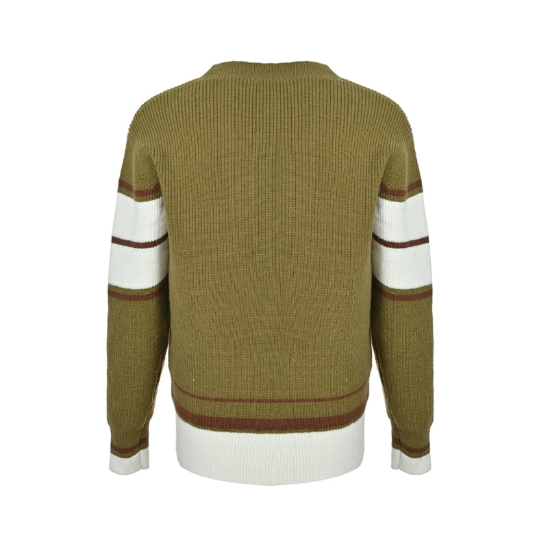 AMI Paris Varsity Stripe V-Neck Sweater - Olive