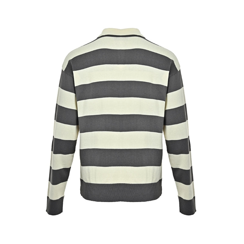 AMI Paris Striped Knit Polo Cardigan