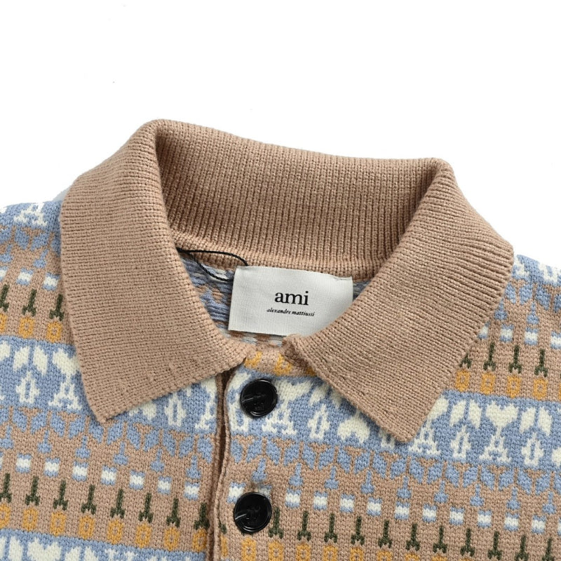 AMI Paris Ami de Cœur Jacquard Polo Sweater