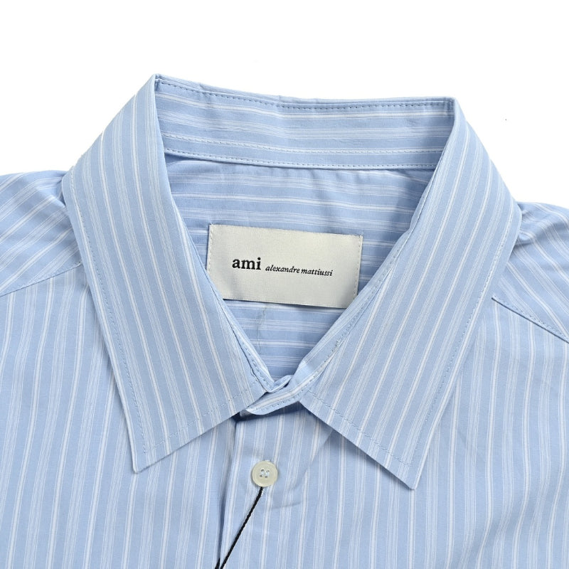 AMI Paris Pinstripe Cotton Shirt - Light Blue