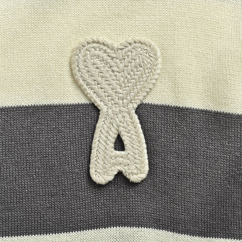 AMI Paris Striped Knit Polo Cardigan