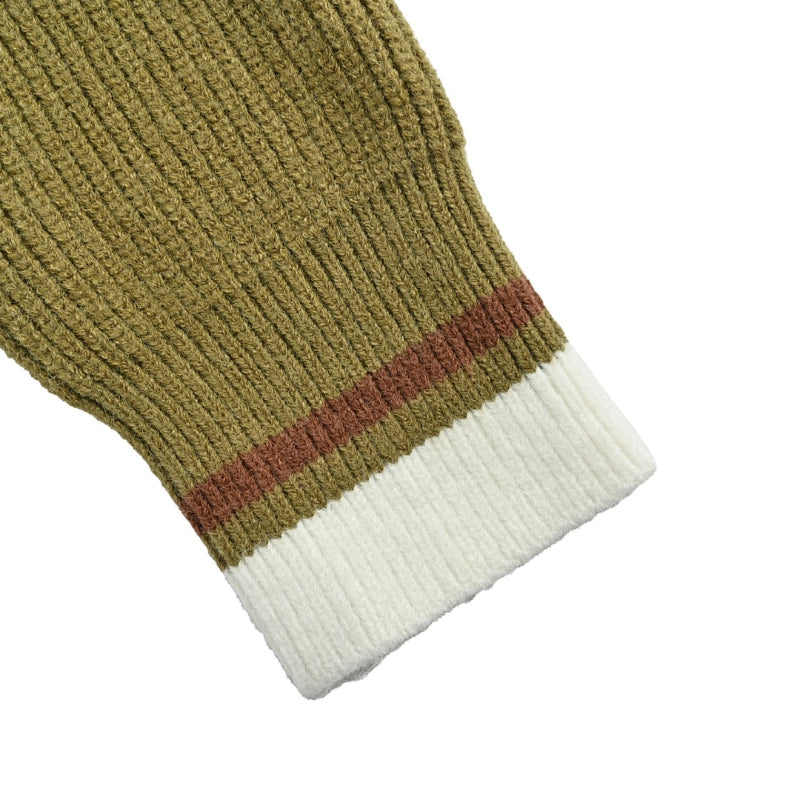 AMI Paris Varsity Stripe V-Neck Sweater - Olive