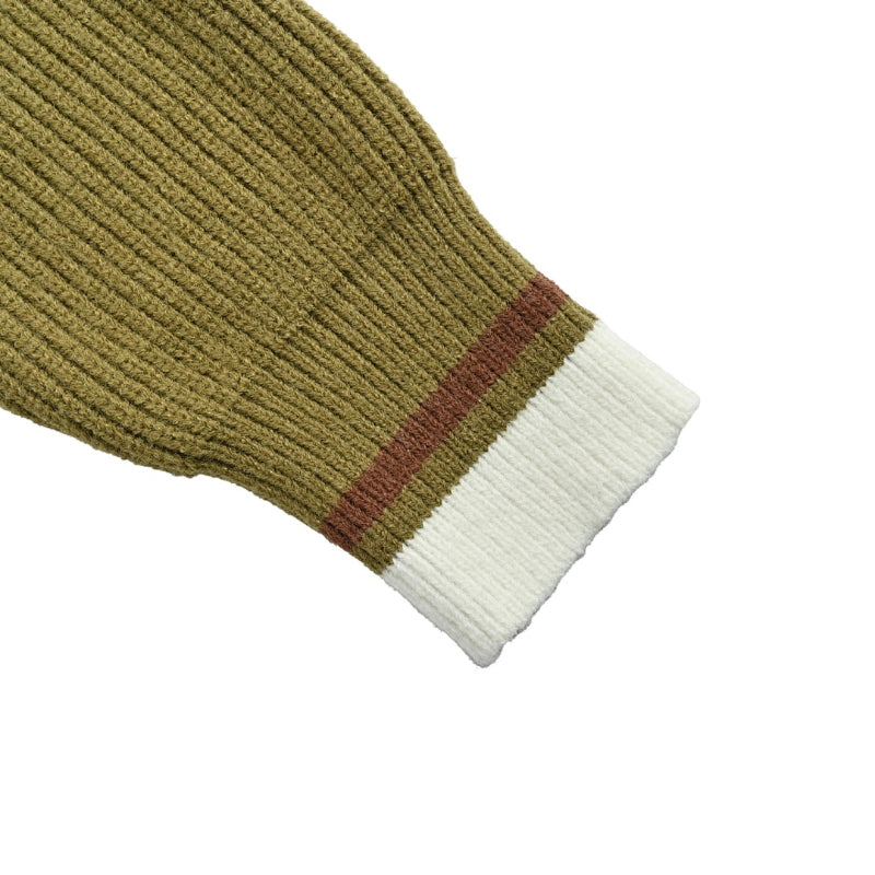AMI Paris Varsity Stripe V-Neck Cardigan - Olive
