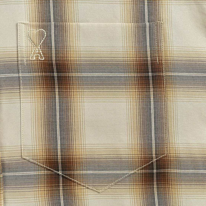 AMI Paris Plaid Flannel Snap-Button Shirt