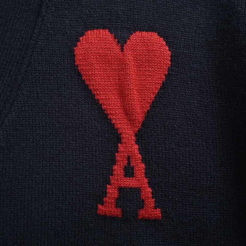 AMI Paris Big Ami de Cœur V-Neck Cardigan - Navy