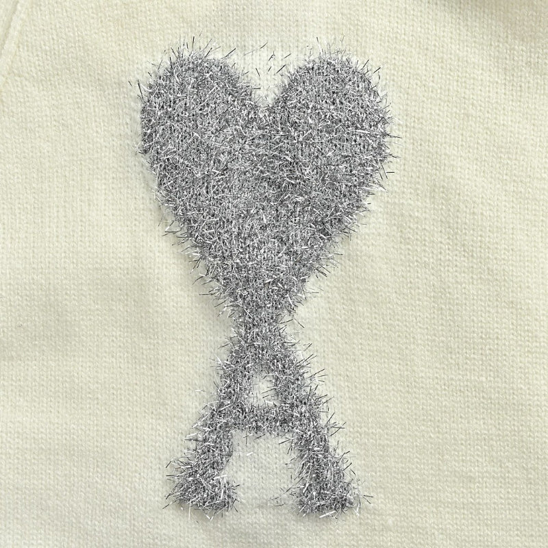 AMI Paris Crystal Ami de Cœur V-Neck Cardigan