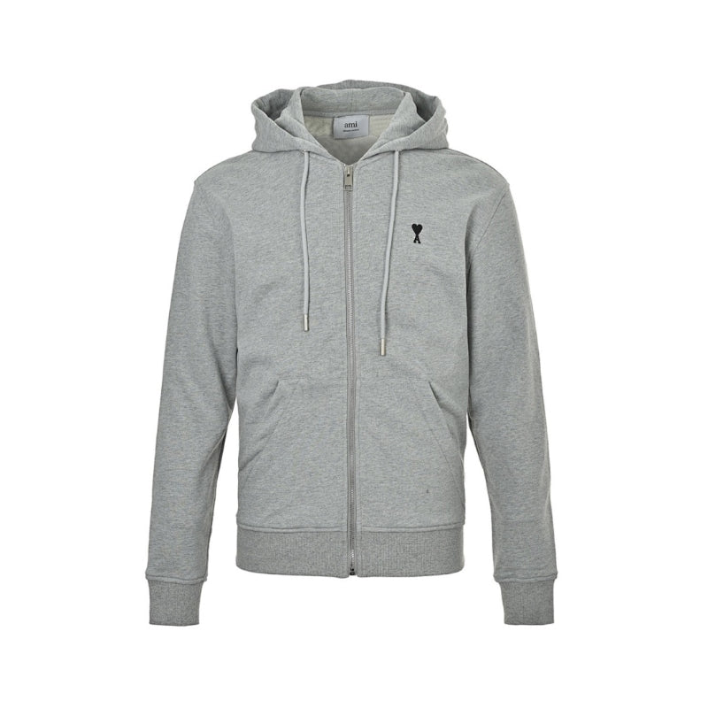 AMI Paris Ami de Cœur Zip-Up Hoodie - Heather Grey