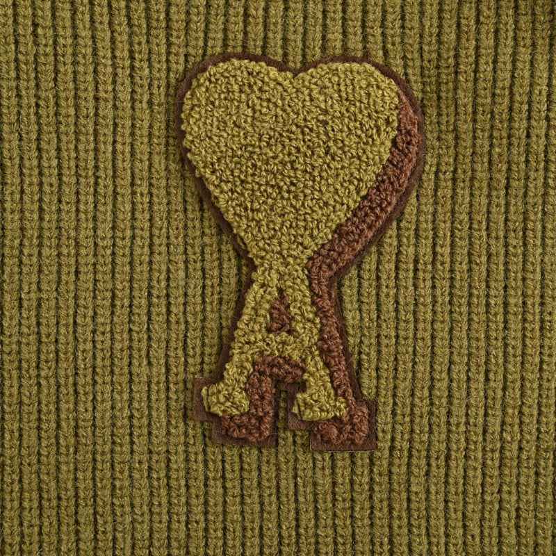 AMI Paris Varsity Stripe V-Neck Cardigan - Olive