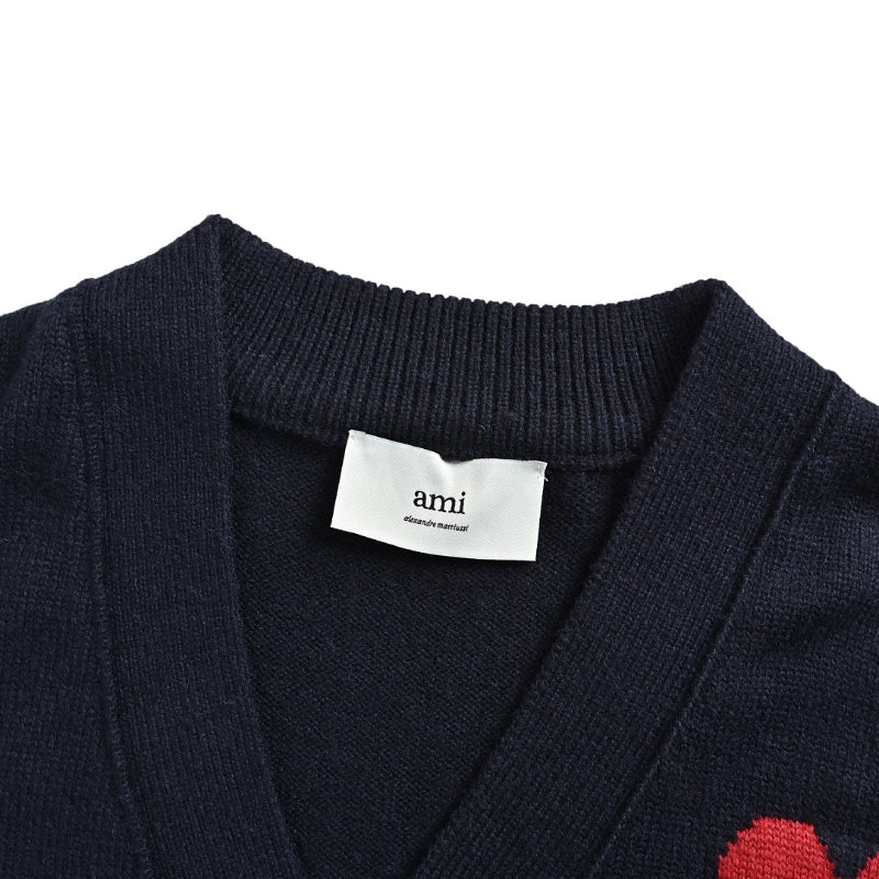 AMI Paris Big Ami de Cœur V-Neck Cardigan - Navy
