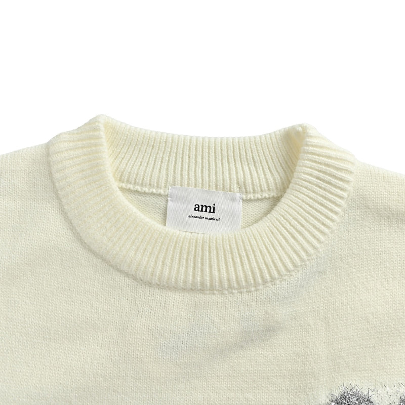 AMI Paris Crystal Ami de Cœur Crew Neck Sweater