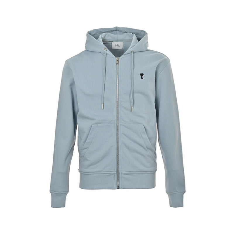 AMI Paris Ami de Cœur Zip-Up Hoodie - Dusty Blue