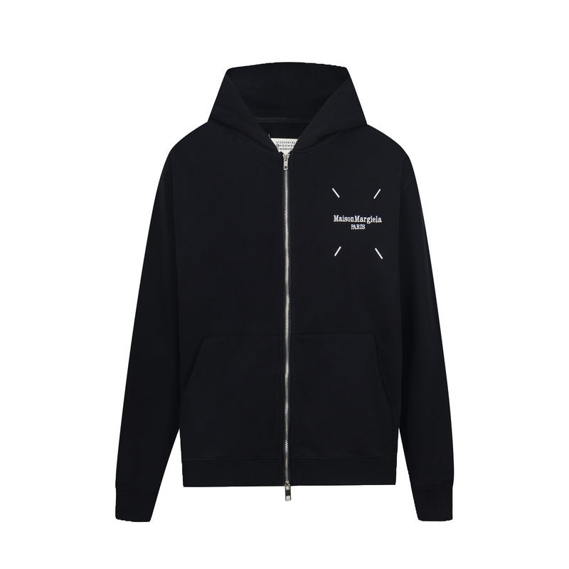 Maison Margiela Four-Stitch Zip-Up Hoodie with Deconstructed Label Back Graphic