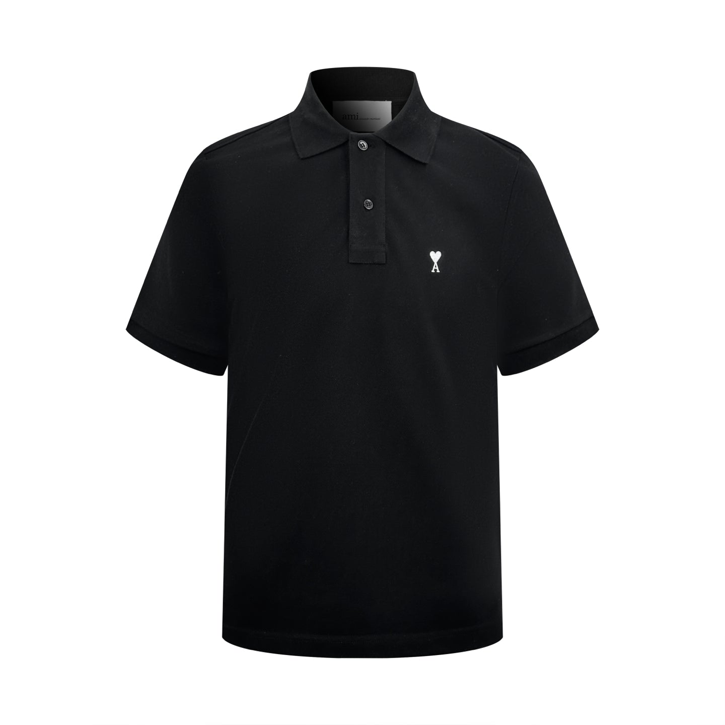 AMI Paris Ami de Cœur Piqué Cotton Polo Shirt — Black