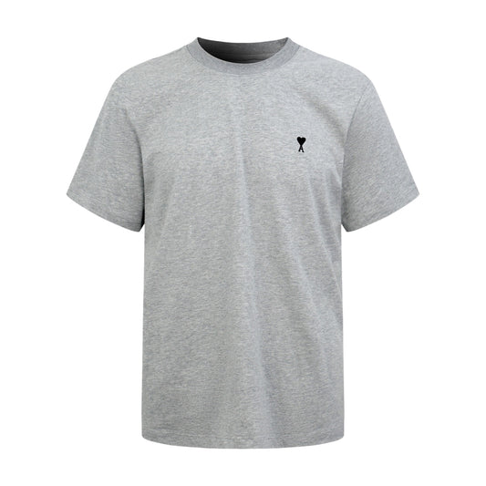 AMI Paris Ami de Cœur Embroidered Cotton T-Shirt — Heather Grey