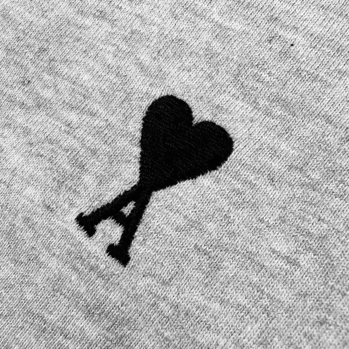 AMI Paris Ami de Cœur Embroidered Cotton T-Shirt — Heather Grey