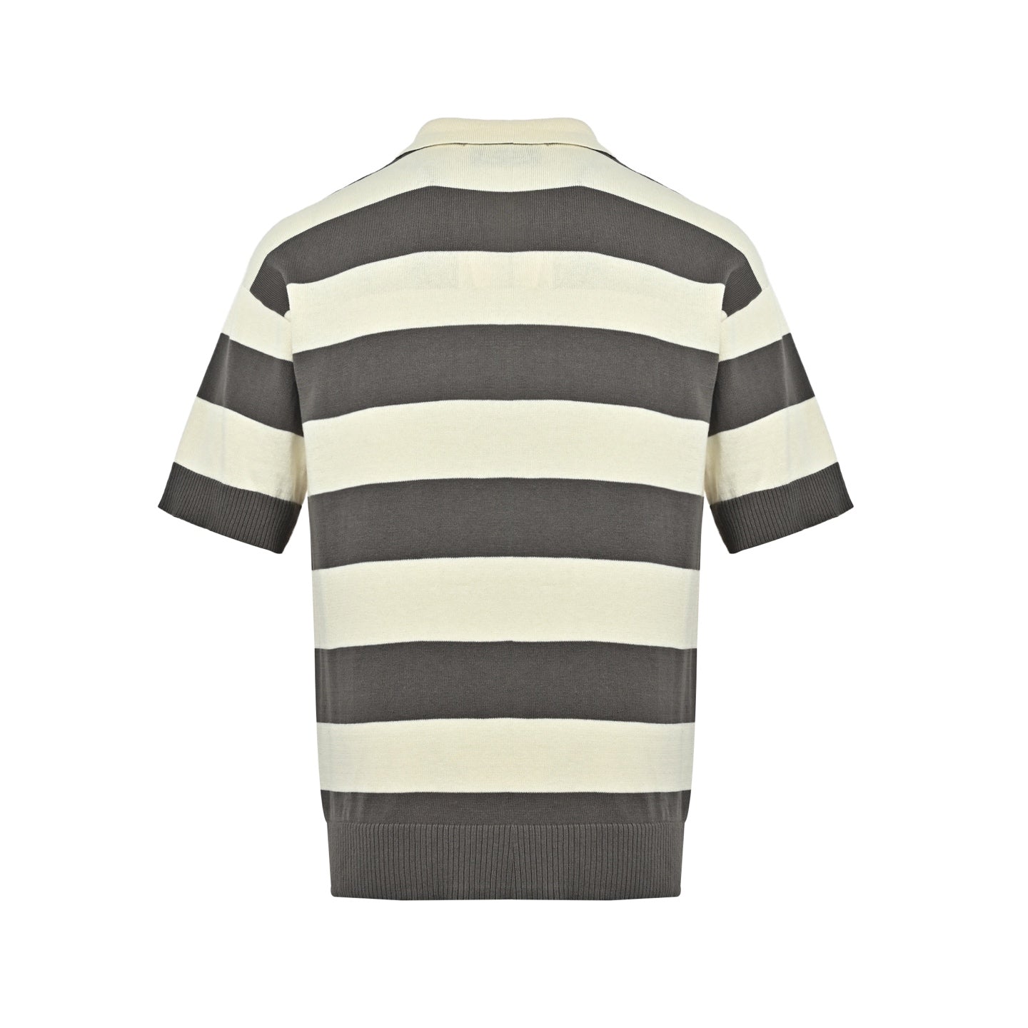 AMI Paris Ami de Cœur Striped Knit Polo Shirt — Charcoal/Ecru