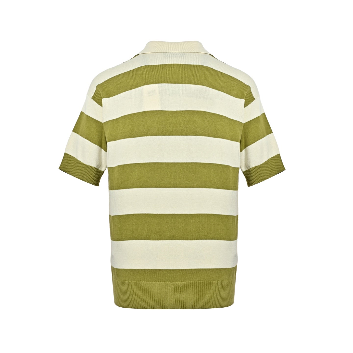AMI Paris Ami de Cœur Striped Knit Polo Shirt — Olive/Ecru