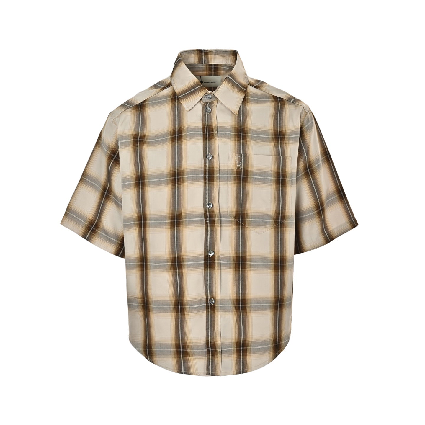 AMI Paris Ami de Cœur Plaid Short-Sleeve Shirt — Beige