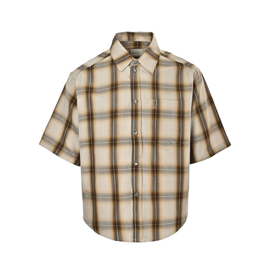 AMI Paris Ami de Cœur Plaid Short-Sleeve Shirt — Beige