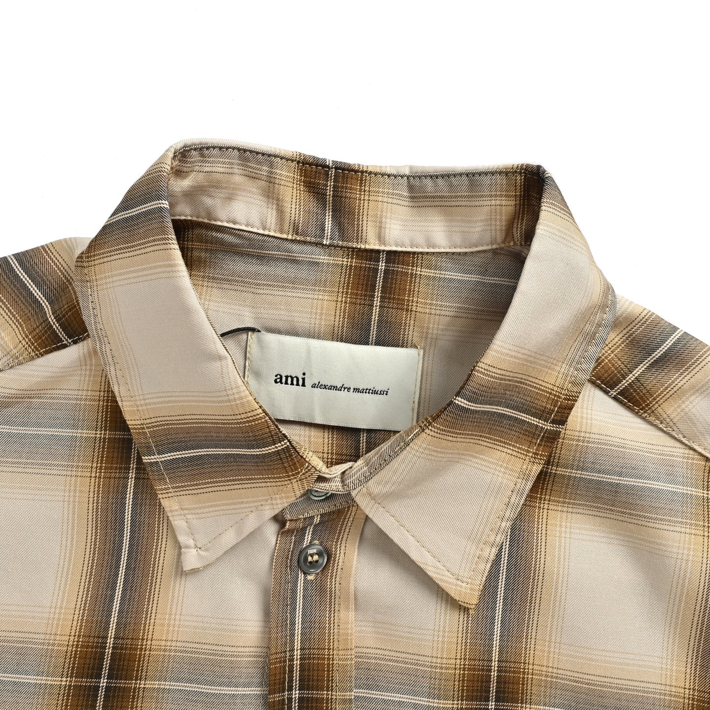 AMI Paris Ami de Cœur Plaid Short-Sleeve Shirt — Beige
