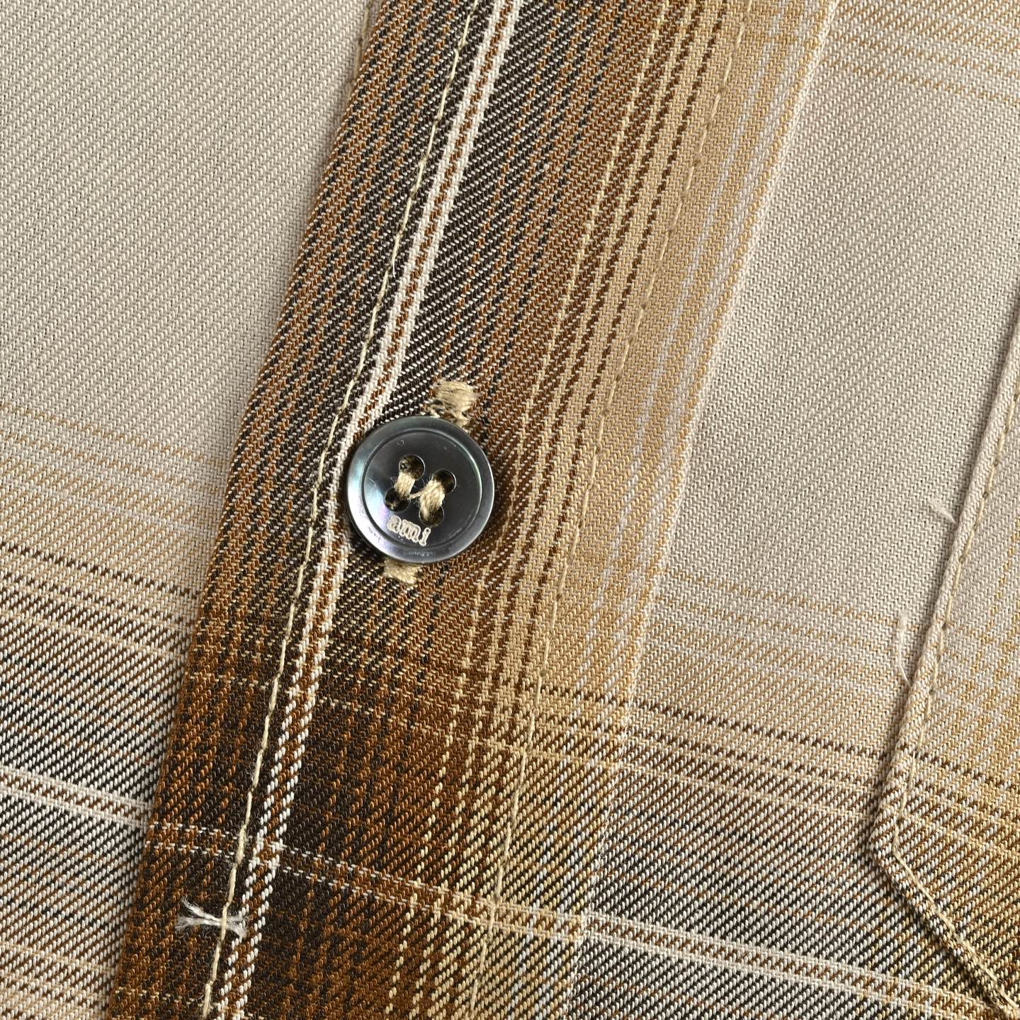 AMI Paris Ami de Cœur Plaid Short-Sleeve Shirt — Beige