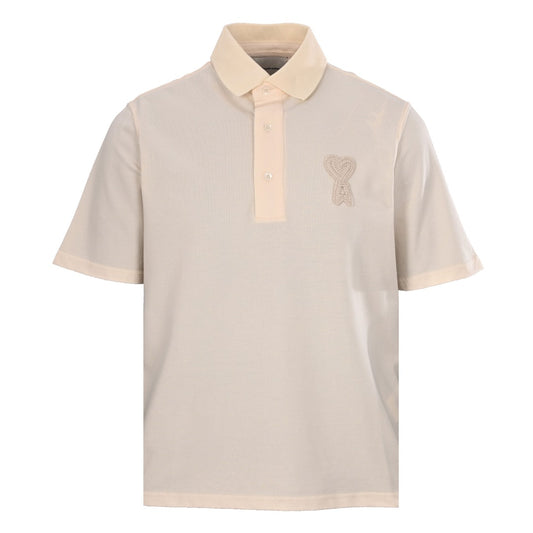 AMI Paris Oversized Ami de Cœur Piqué Cotton Polo Shirt — Ecru