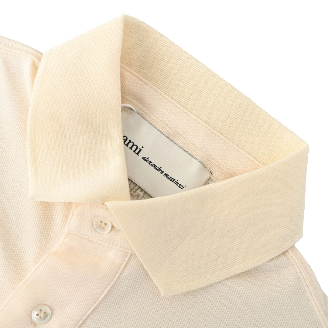 AMI Paris Oversized Ami de Cœur Piqué Cotton Polo Shirt — Ecru