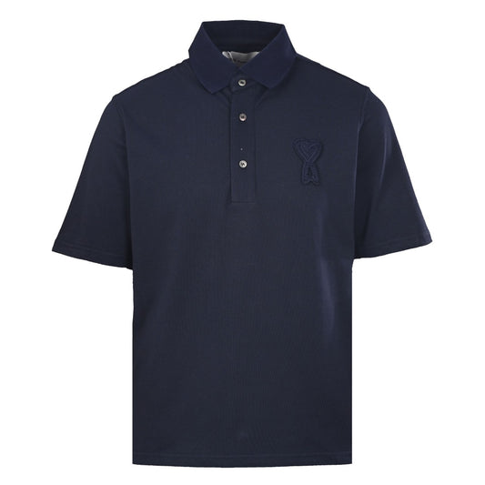 AMI Paris Oversized Ami de Cœur Piqué Cotton Polo Shirt — Navy