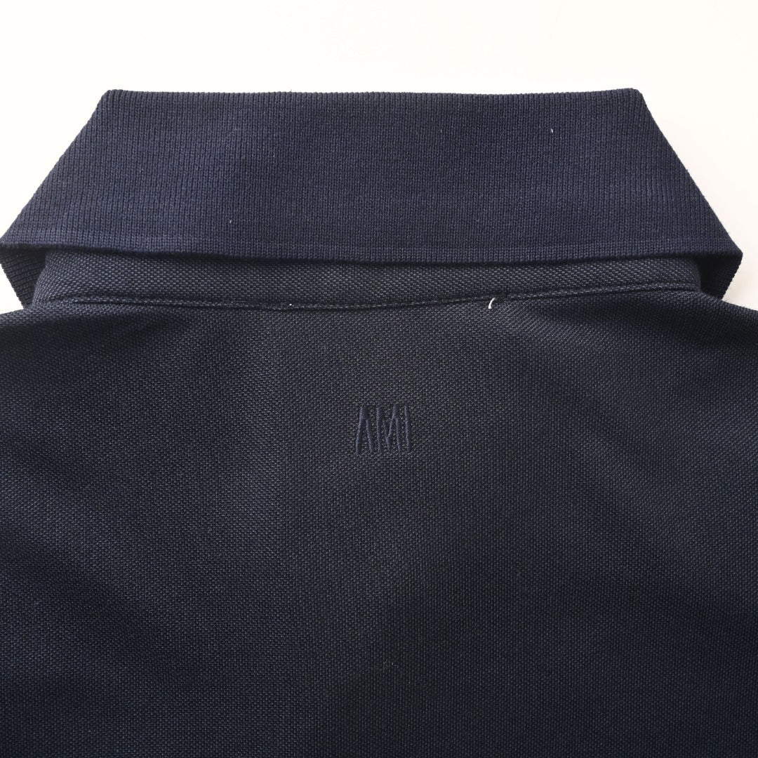 AMI Paris Oversized Ami de Cœur Piqué Cotton Polo Shirt — Navy